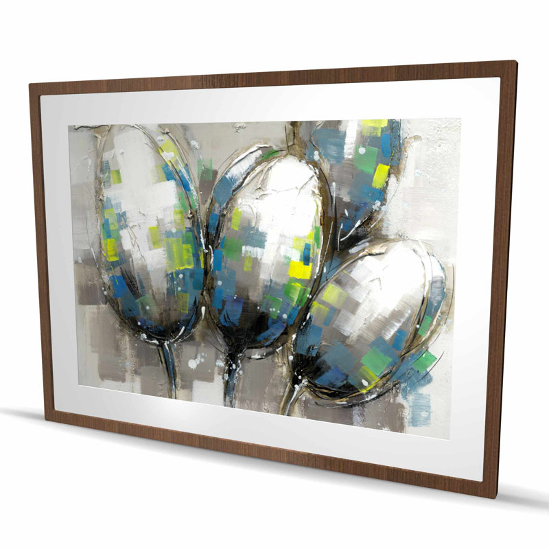 «Abstract Blue Tulips», reproduction florale moderne encadrée pour la décoration, Brun