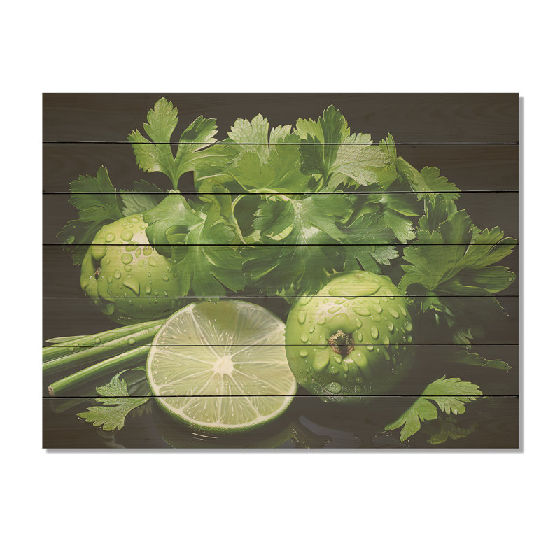 Herbes de coriandre Splash 5 - Herbes florales sur bois, H 24 po x l 32 po