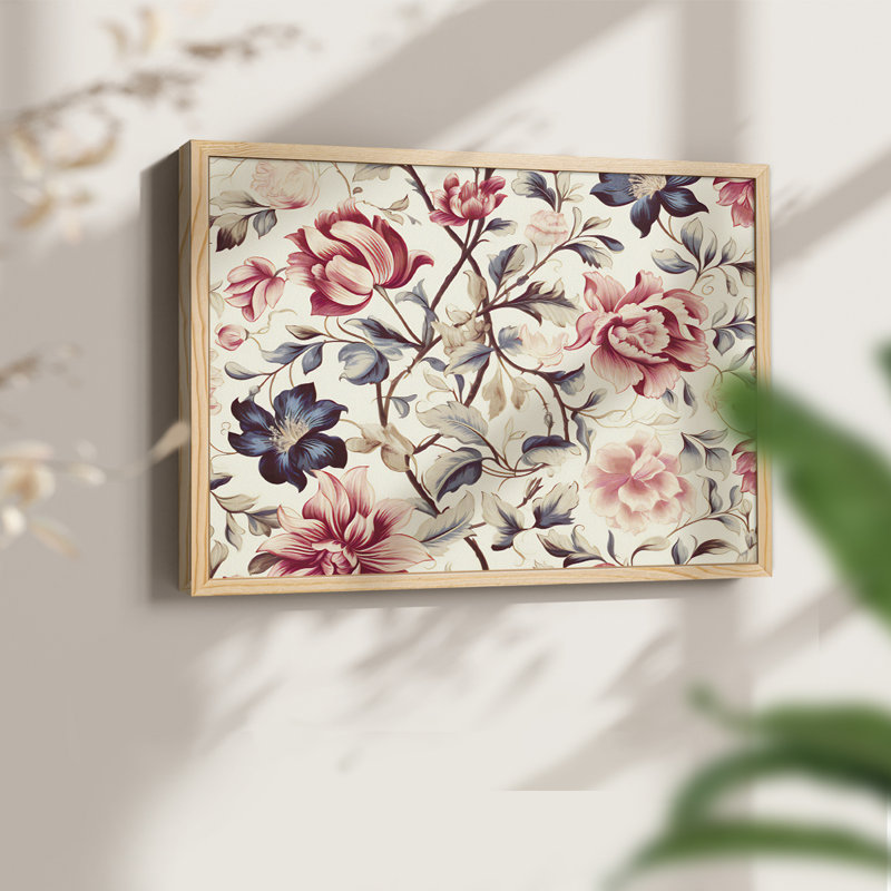 Motif floral rétro - XLI - reproduction encadrée, H 8 po x l 10 po, Naturel