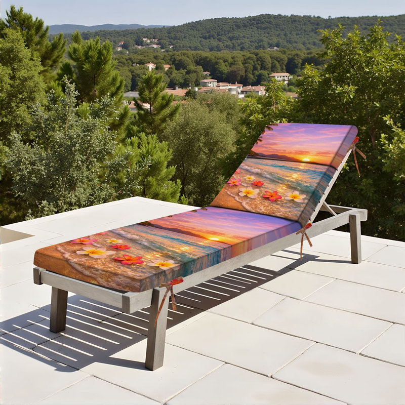  Coussin de patio pour l'extérieur 3 po Tropical Sunset Beach Turquoise Waves Floating Pink Plumeria