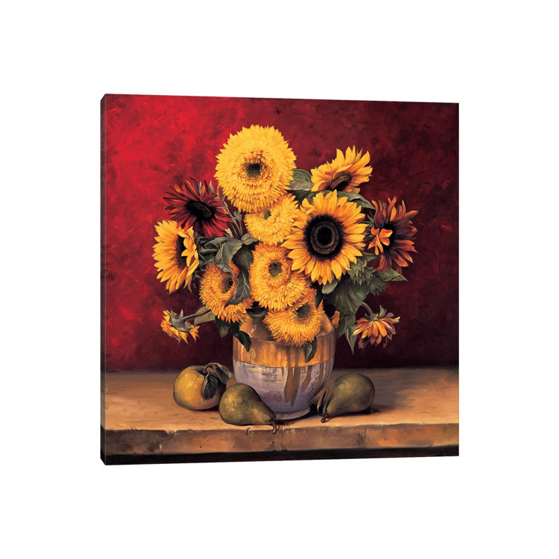 Sunflowers With Pears by Andres Gonzales - Wrapped Canvas Painting, 45.72 cm H x 45.72 cm W x 1.91 cm D