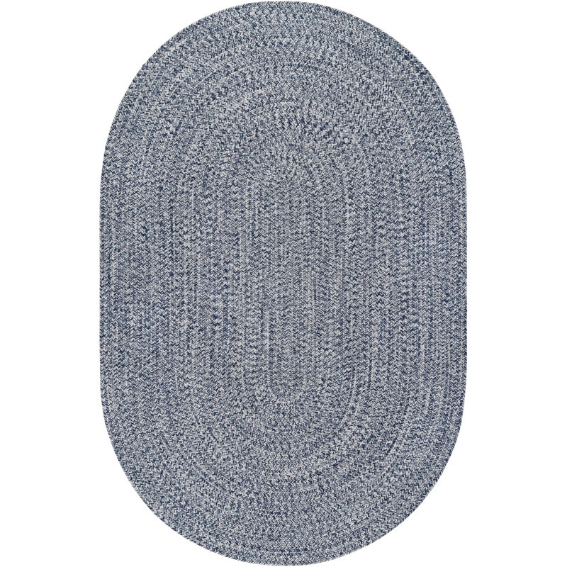 Tapis bleu marine intérieur / extérieur Leroux, Oval 6 pi x 9 pi
