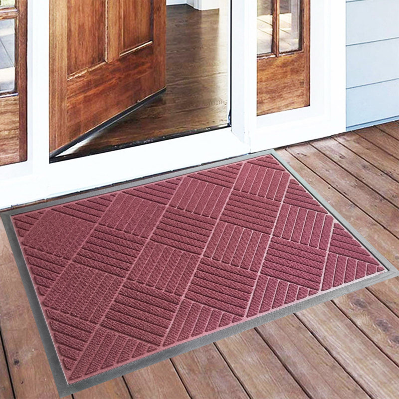 Tapis d'entrée antidérapant en caoutchouc antidérapant pour tapis d'entrée Jezeniah, Simple, Bourgogne, L 32 po x L 47 po