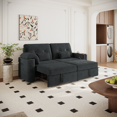 82" 3-in-1 Convertible Sofa Bed with 270° Swivel Side Table, Chenille Upholstery, Pull-Out Sleeper Sofa for Living Room