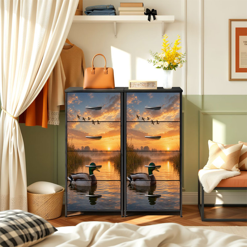 Commode 4 tiroirs à rangement vertical Mallard Duck Calm Lake Golden avec tiroirs en bois