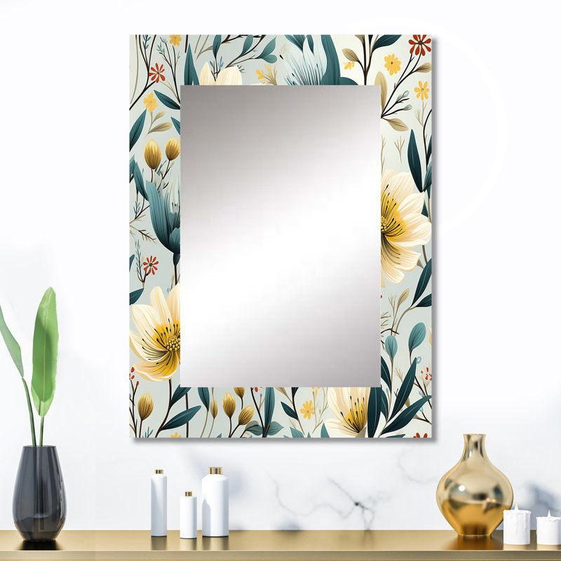 Vienne, motif de pivoines botaniques - miroir unique floral, grand miroir mural, impression d'art en métal, 32 po x 24 po