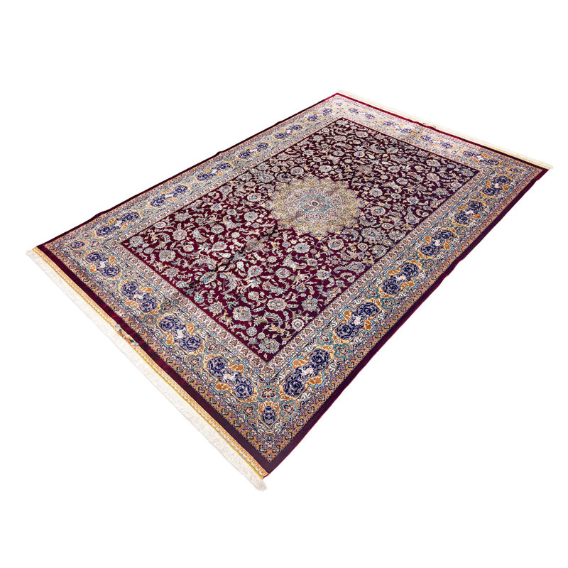 Tapis turc anatolien rétro en soie rouge vieilli 5 x 7