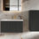 Armoire flottante pour salle de bain - chêne noir, avec rayures chics et fonctionnalité côté chêne avec textures rayées élégantes
