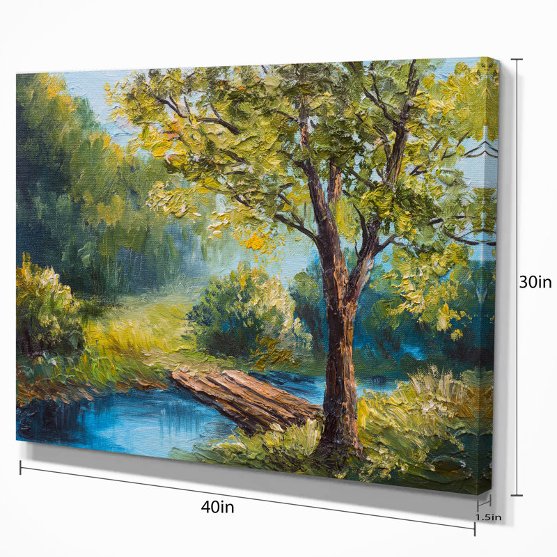 Summer Forest Landscape Canvas Art with Pine Frame