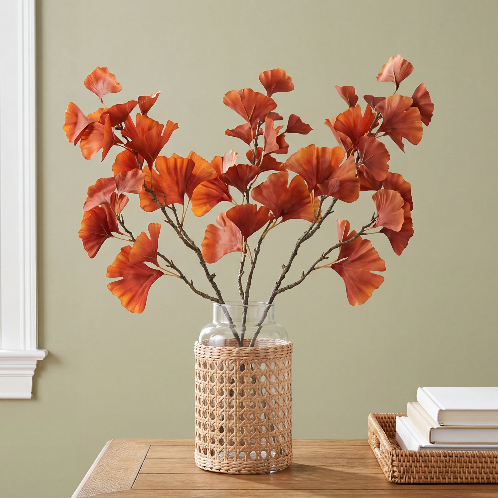 28" Artificial Red Fall Gingko Spray