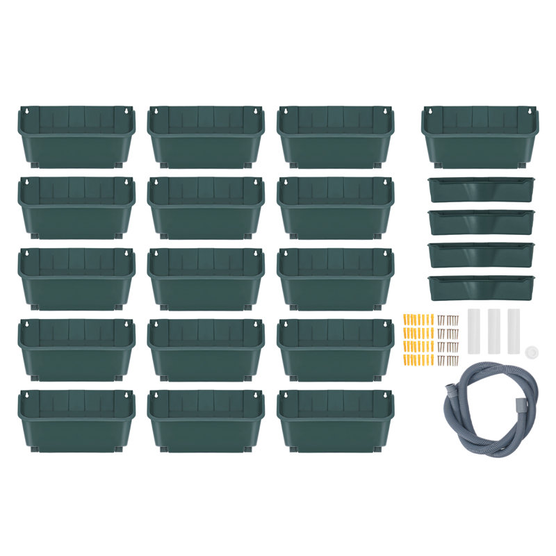 16PCS Set Wall-Mounted Planter With Drainage Basin And Drainpipe, Green