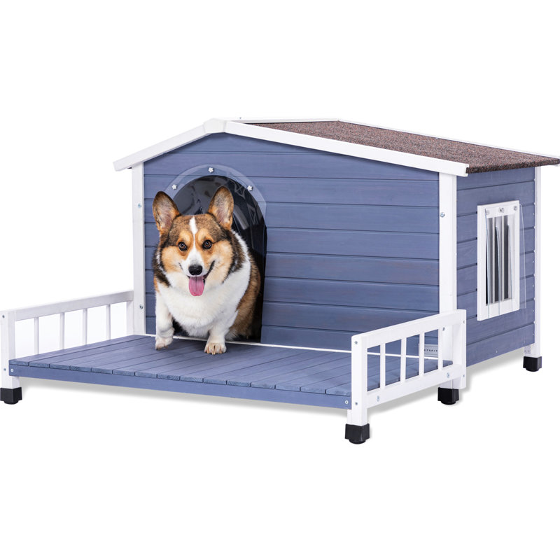 Niche pour chien de taille moyenne en bois massif avec toit imperméable et terrasse