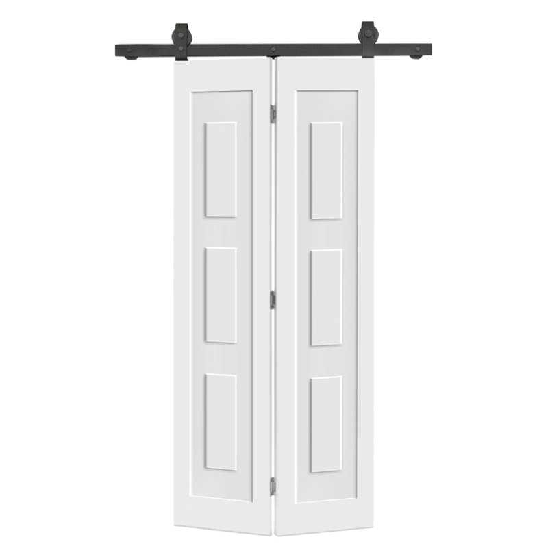 Ensemble de quincaillerie à 3 panneaux pour porte de grange coulissante à 3 panneaux, Blanc, 30 po x 84 po
