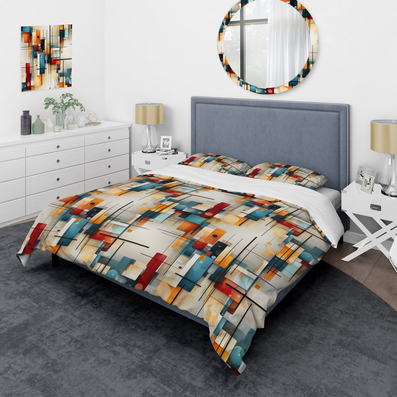 Ensemble de housse de couette en microfibre bleu / beige / jaune Amiir, Housse de couette simple + 1 taie décorative stan