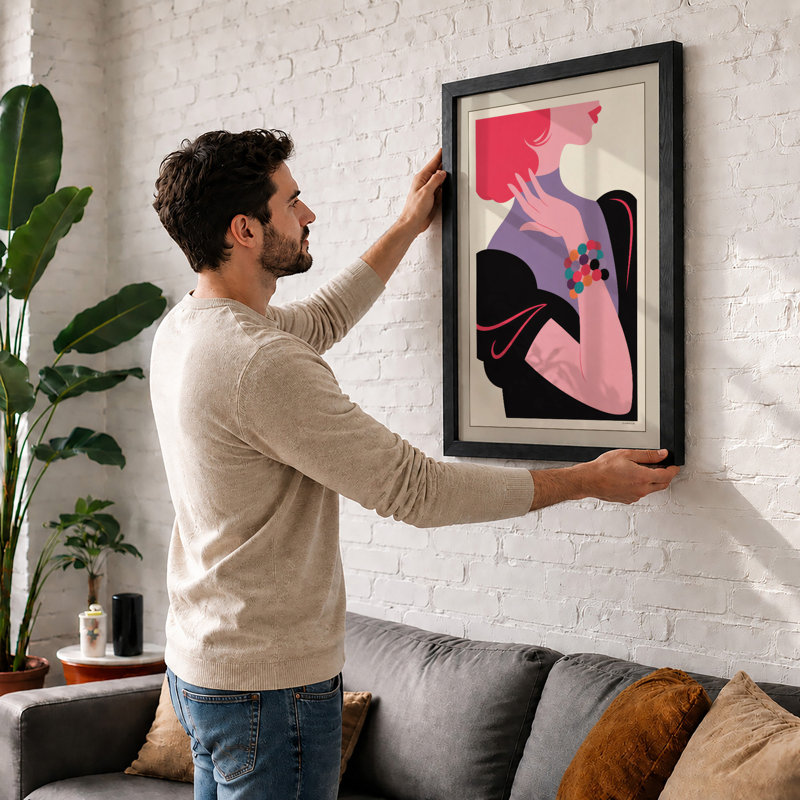Figure in Repose Mid-Century - Framed Print, A4 - 29.7 x 21.0 cm, Black