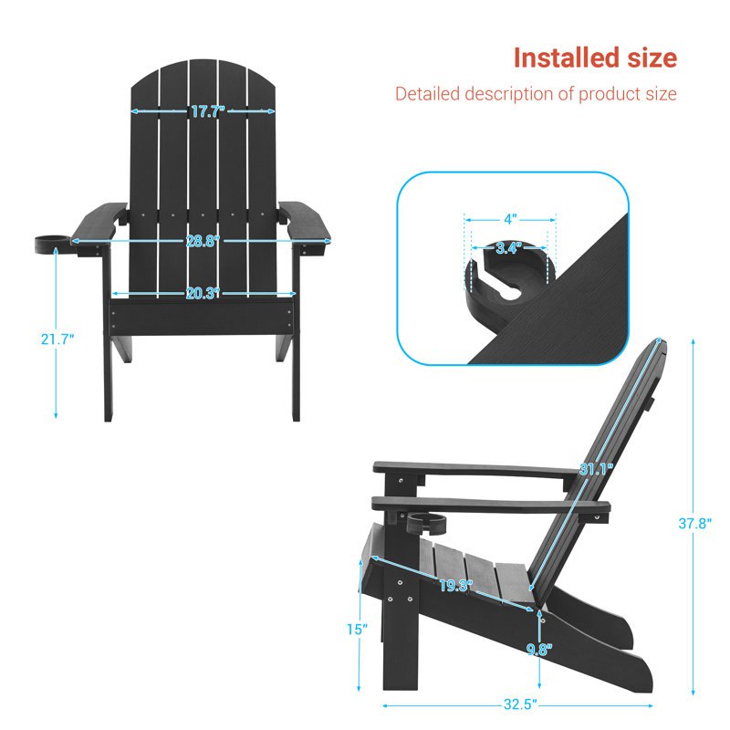 Bergenfield Outdoor Adirondack Chair, Black