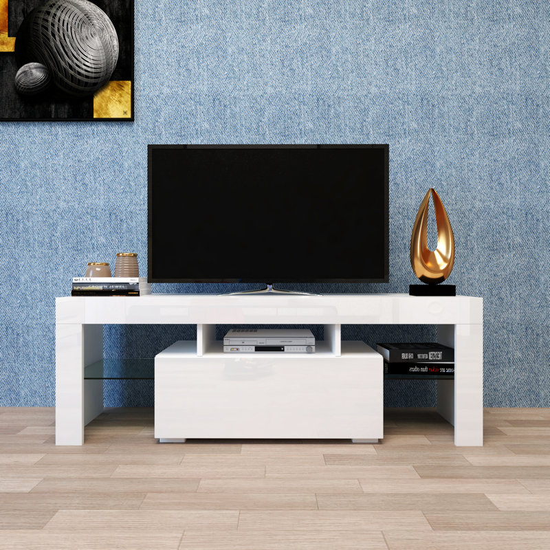 51.2" W Large Entertainment TV Stand With Shelves, Large TV Stand TV Base Stand With Led Light, TV Cabinet