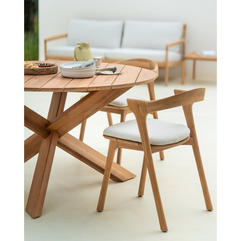 Bok Outdoor Teak Dining Side Chair, Teak Black Frame/Off White Cishion