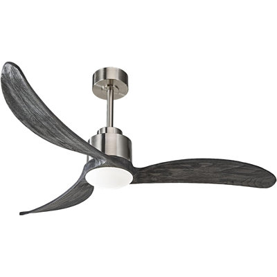 52"Grey+Wood Ceiling Fan With Light LED 