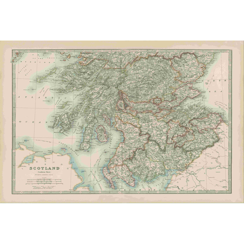 Carte de l'Écosse par Johnston, H 8 po x l 12 po