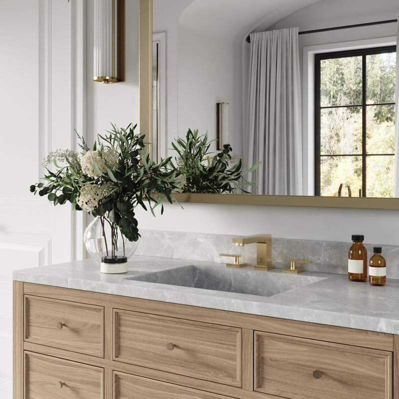 Studio Crystal Bay Widespread Bathroom Faucet with Drain Assembly, Champagne Bronze