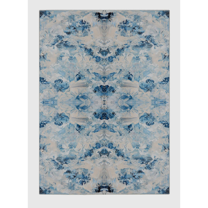 Tapis bleu en polyester tissé à la machine, Rectangle 2 pi x 4 pi