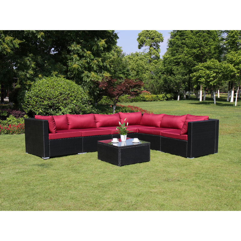Ensemble de conversation modulaire complet avec coussins 7 pièces Roumfort, Rouge