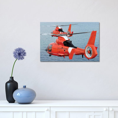 Two Coast Guard HH-65C Dolphin Helicopters Fly in Formation over the Atlantic Ocean 1 Piece Wrapped Canvas Wall Art