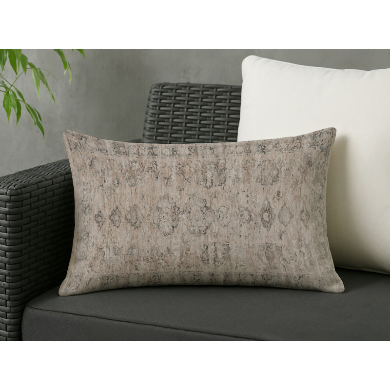 Coussin décoratif intérieur et extérieur Modern, Taupe / damas brun pâle, Rectangle H 20 po x l 14 po