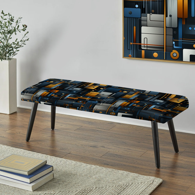 Banc industriel rembourré noir avec lignes géométriques dorées Melody