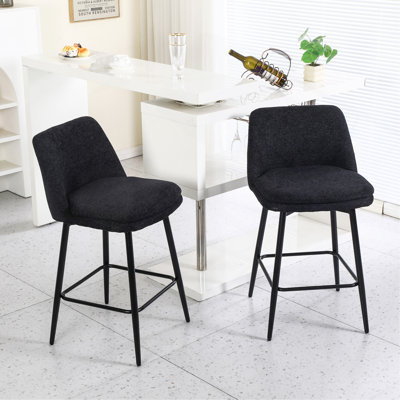 Ensemble de 2 tabourets de bar pivotants à hauteur de comptoir, tabourets de bar rembourrés à 360 ° avec dossier et pieds en métal, siège d'une hauteur de 25,6 po, tabourets de comptoir pour îlot de cuisine et pub, toile de lin, lin