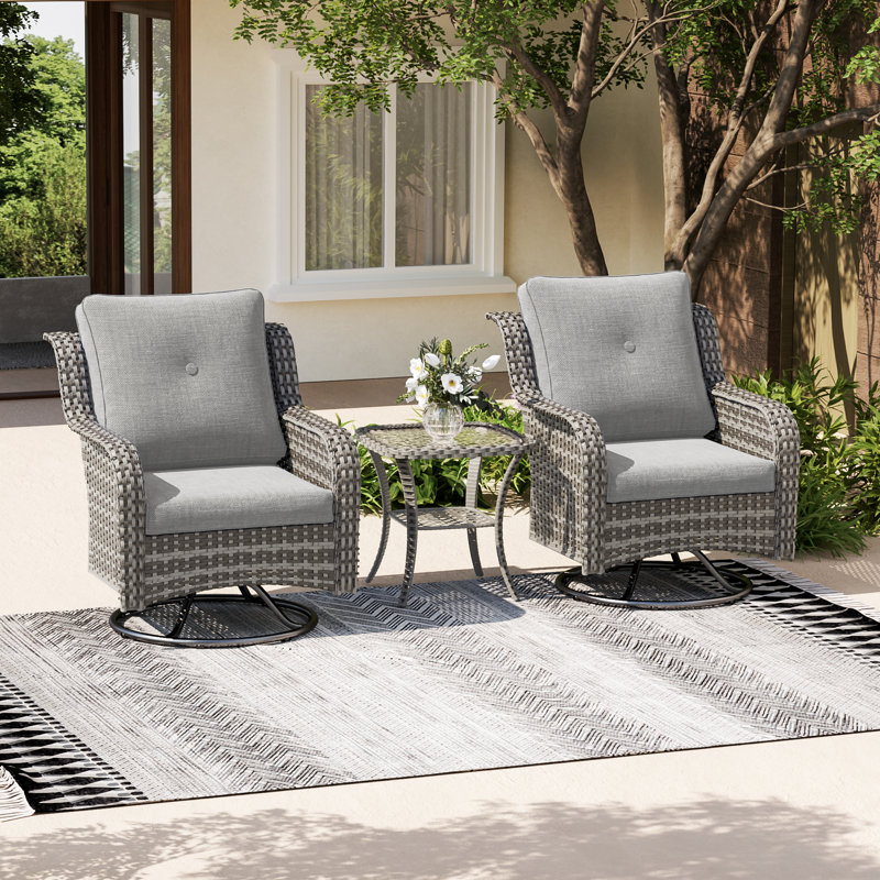 Chaise pivotante en osier pour 2 personnes avec coussin, Gris, Gris