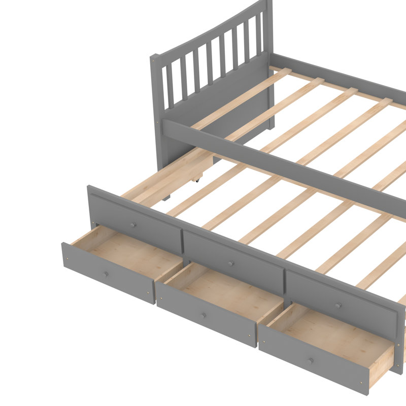 Lit simple à panneau à 3 tiroirs avec lit gigogne par Red Barrel Studio®, gris