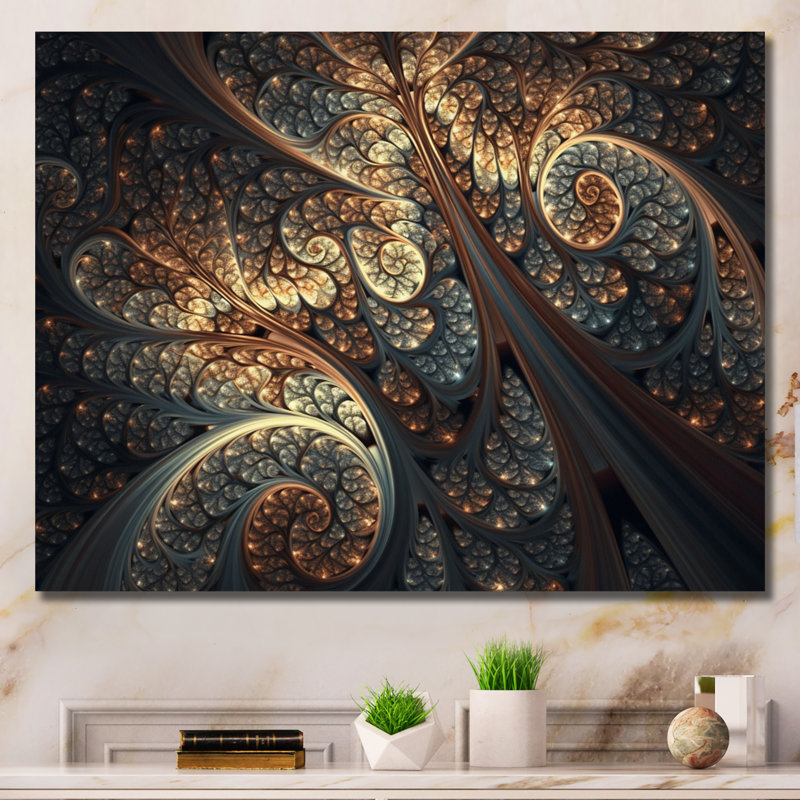 Fusion fractale bleue et orange II - impression, H 24 po x l 32 po x P 1 po, Toile tendue