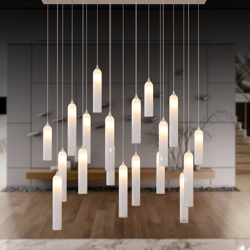 Opal Candle 19 - Light Cluster Pendant, 78" H x 36" W x 14" D, White