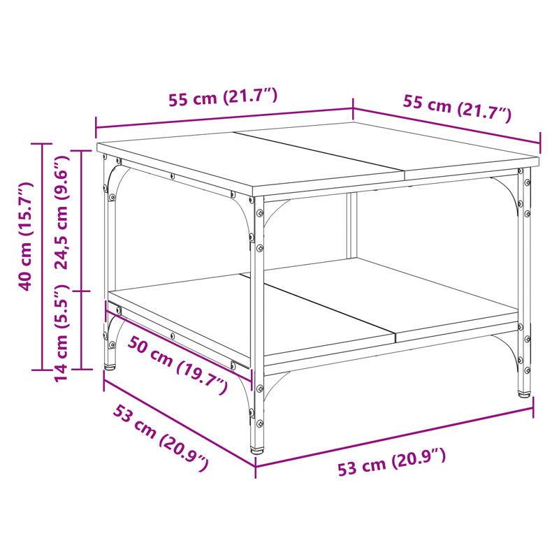 Rorer Four Leg Coffee Table with Storage, Smoked Oak, 40cm H x 55cm W x 55cm D
