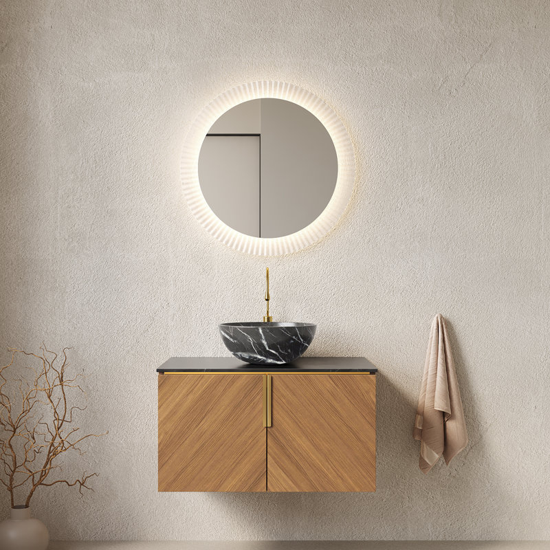 Meuble-lavabo de salle de bain avec lavabo, armoire de rangement murale moderne avec 3 portes, comptoir et lavabo en céramique