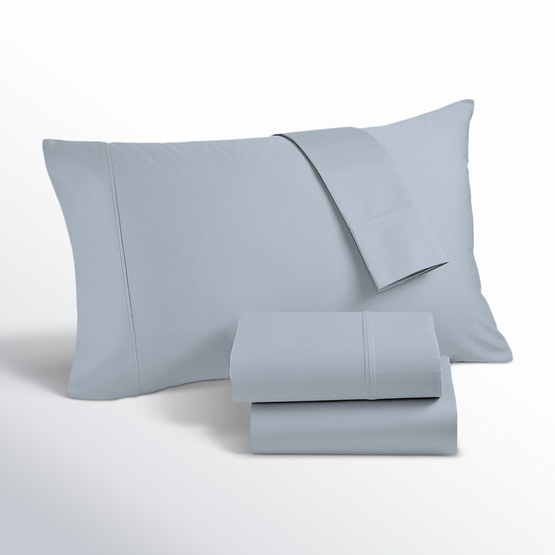 Ensemble de draps Ultimate Percale 100% coton, Ensemble de draps pour grand lit avec 2 taies d'or, Bleu clair