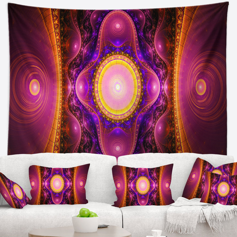 Tapisserie abstraite à motif fractal rose, H 32 po x l 39 po