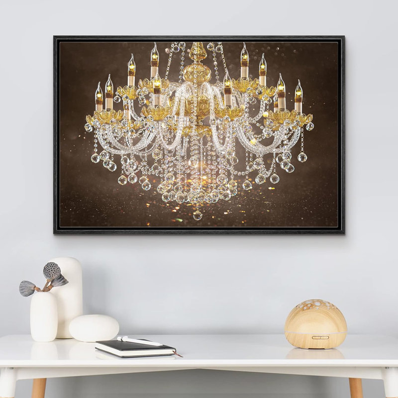 Glam Crystal Chandelier " Brown Paint Stroke Gold Crystal Chandelier Decor Lights Contemporary Relax Calm Wall Art "