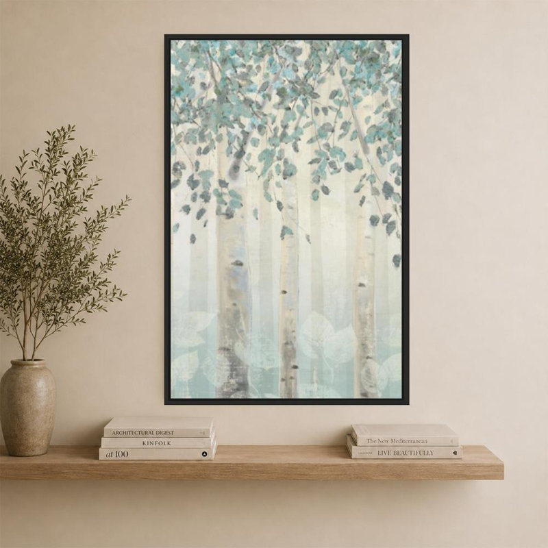 «Dream Forest I Silver Leaves» par James Wiens - impression sur toile, 60" H x 40" W, Beveled Floating Frame, Black