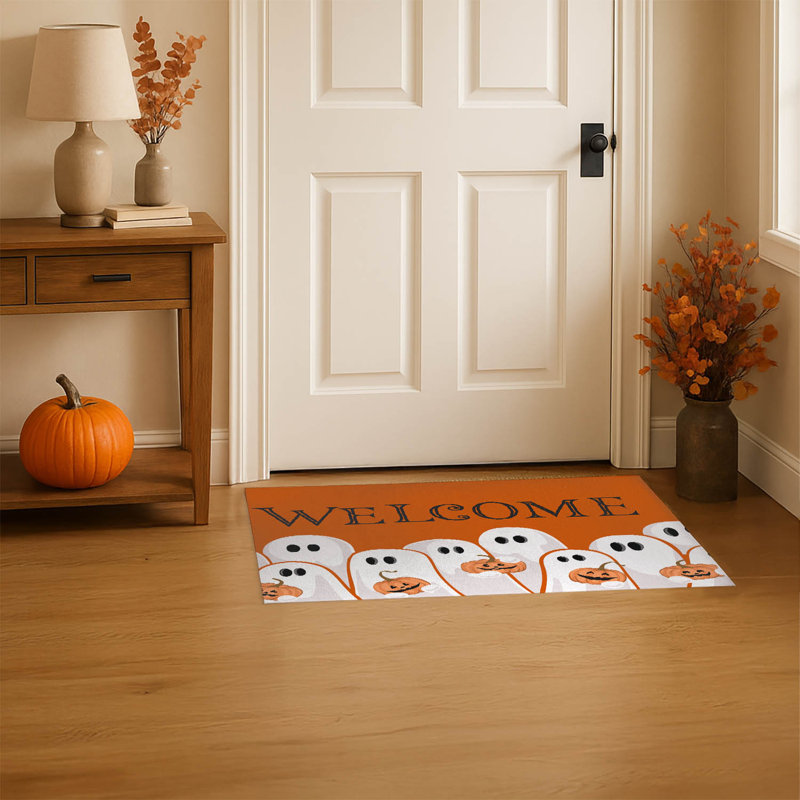 Tapis d'entrée antidérapant Ghost & Pumpkins, Orange, L 60 po x L 84 po