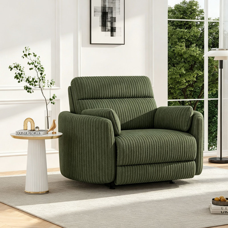 Fauteuil inclinable électrique moderne en velours côtelé de 133 cm de large avec coussins décoratifs et ports de chargement