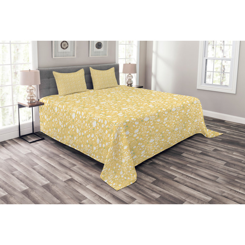 Acisclo Yellow/Green Microfibre Bedspread Set, 220 x 264 cm