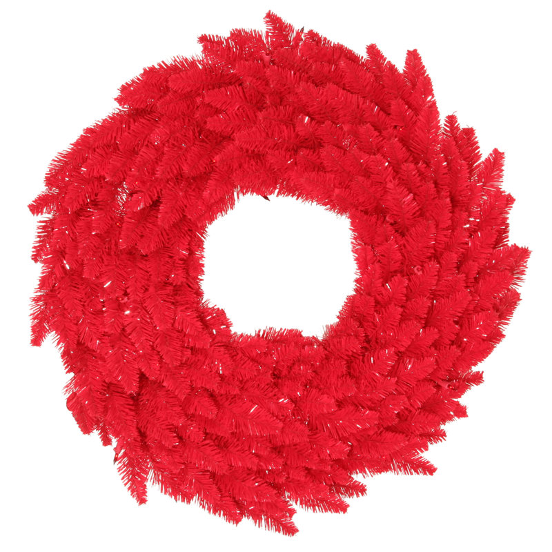 Couronne de sapin artificielle en PVC, Oui, H 30 po x l 30 po x P 5 po, Rouge