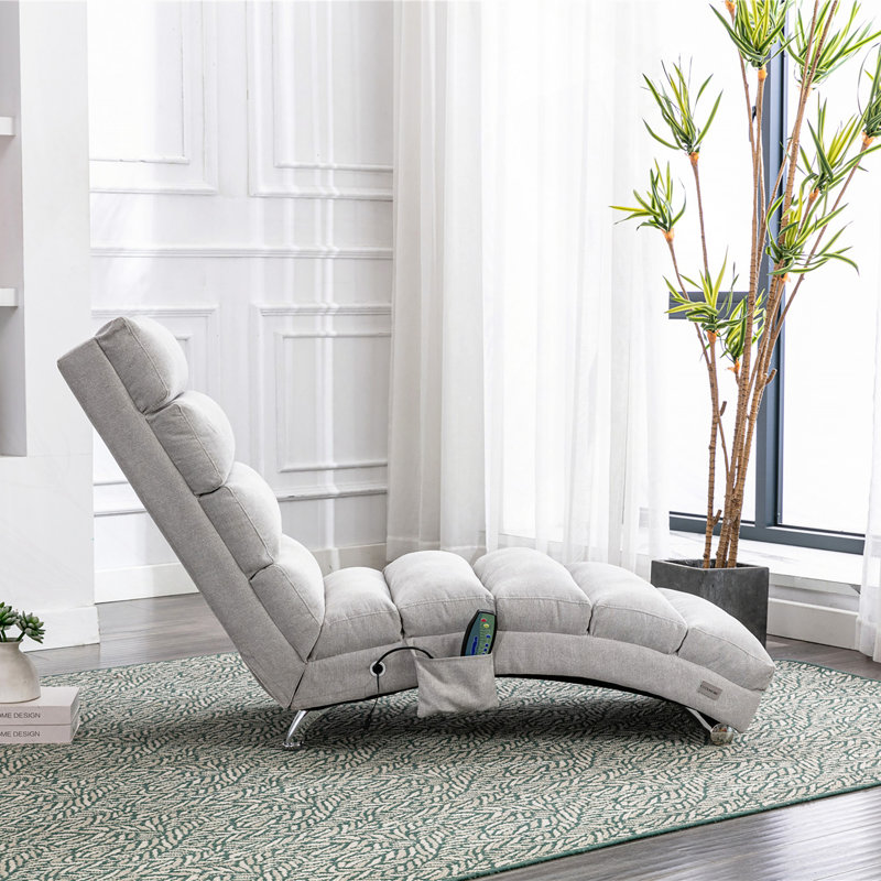 Upholstered Chaise Lounge Chair With Vibration For Relaxation, Modern Fixed Back Fabric Leisure Recliner Sofa For Living Room/Bedroom