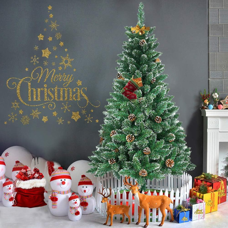 Artificial Christmas Tree, PVC Christmas Tree with Tips and Stand, Artificial Pine Tree, Christmas Decoration, Snow Effect with Pine Cones