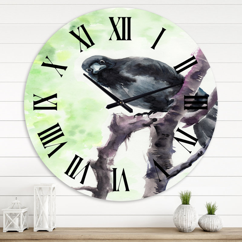 Curious Crow On A Branch - Horloge murale traditionnelle, Surdimensionné