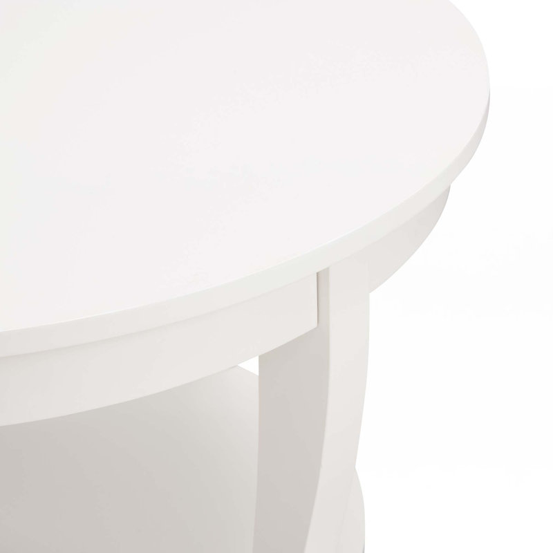 Traditional Round Coffee Table With Open Storage Shelf, White