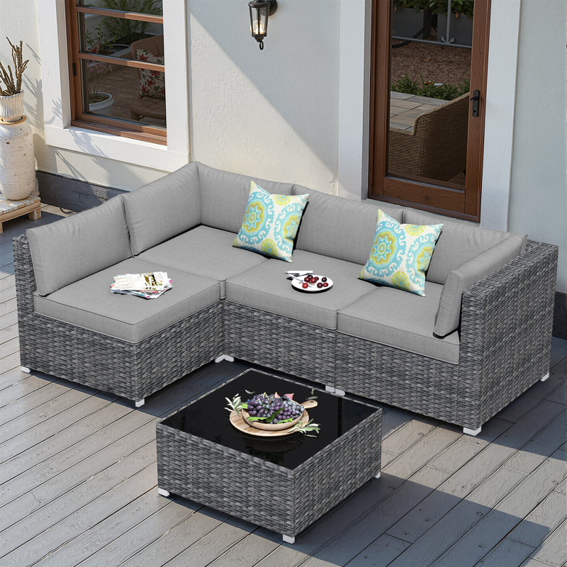 Ensemble de canapé modulaire 5 pièces avec coussins, Gris, Non